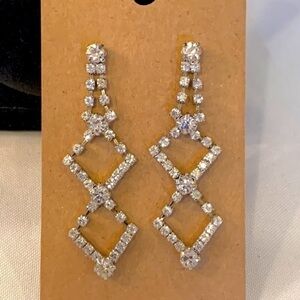 💐5/25 elegant rhinestone crystal dangle drop victory fancy earrings silver tone